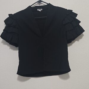 Cordelia‎ Women's Black Ruffle Sleeve V-Neck Blouse L